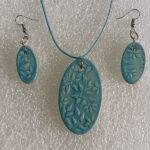 Stoneware Cyan Pendant and Earring Set