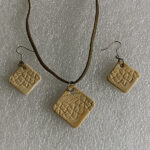 Yellow, Rhombus Shaped Textured Pendant and Earring Set