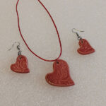 Red, heart shaped textured Pendant and earrings