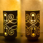 Unique handmade stoneware cylindrical lamp.