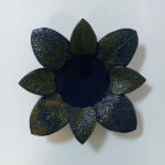Footed Blue Shallow Bowl with Leaves